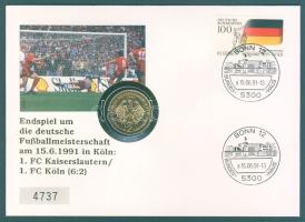 NSZK 1991D 2M "Kölni futballbajnokság" (aranyozott) érmés borítékon alkalmi bélyegzős bélyeggel, ismertetővel T:1