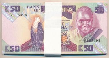 Zambia 1986-1988. 50K (50x) kötegelővel, sorszámkövetők T:I,I- Zambia 1986-1988. 50 Kwacha (50x) in wrapper, consecutive serials C:UNC,AU Krause P#28
