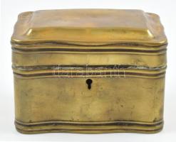 Régi fém cukordoboz, kulccsal, működő zárral, kopásnyomokkal, 12,5×8×8 cm
