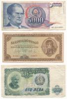 5db-os bankjegy tétel, benne: Mexikó 1970. 10P, Bulgária 1951. 100L, Magyarország 1946. 100.000.000P, Jugoszlávia 1985. 5000D, Kína 1979. 1Y "Foreign Exchange Certificate" T:III 5pcs of banknotes lot with Mexico 1970. 10 Pesos, Bulgaria 1951. 100 Leva, Hungary 1946. 100.000.000 Pengő, Yugoslavia 1985. 5000 Dinara, China 1979. 1 Yuan "Foreign Exchange Certificate" C:F