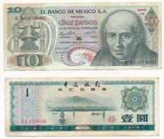 5db-os bankjegy tétel, benne: Mexikó 1970. 10P, Bulgária 1951. 100L, Magyarország 1946. 100.000.000P...