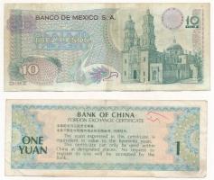 5db-os bankjegy tétel, benne: Mexikó 1970. 10P, Bulgária 1951. 100L, Magyarország 1946. 100.000.000P...