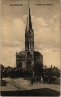 1927 Szombathely, Evangélikus templom, kerékpár. Dukesz Jenő kiadása (EK)