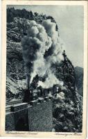 1927 Semmering, Weinzettelwand-Tunnel im Winter / railway tunnel in winter, locomotive, train (EK)