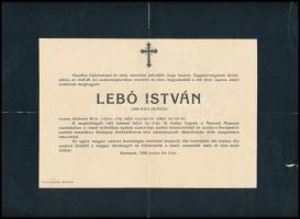 1928 Lebó István 1848/49 honvéd halálozási értesítő
