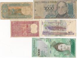 5db-os bankjegy tétel, benne Kambodzsa 2001. 100R, Venezuela 1998. 2000B, 2017. 5000B, India DN 2R, India DN 5R T:I--III 5pcs of banknotes lot with Cambodia 2001. 100 Riels, Venezuela 1998. 2000 Bolivares, 2017. 5000 Bolivares, India ND 2 Rupees, India ND 5 Rupees C:AU-F