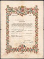 1934 Nemzeti Egység pártja címeres kinevezési okirat Gömbös Gyula nyomtatott aláírásával Hajtva 23x31 cm