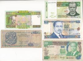 5db-os bankjegy tétel, benne Guinea 1960. 500Fr, Kenya 1987. 10Sh, Kenya 1997. 20Sh, Malawi 2005. 5K, Görögország 1978. 50Dr T:I--III 5pcs of banknotes with Guinea 1960. 500 Francs, Kenya 1987. 10 Shilling, Kenya 1997. 20 Shilling, Malawi 2005. 5 Kwacha, Greece 1978. 50 Drachmai C:AU-F