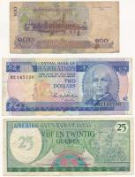 3db-os bankjegy tétel, benne Barbados 1980. 2D, Suriname 1985. 25G, Kambodzsa 2001. 100R T:III 3pcs of banknotes lot with Barbados 1980. 2 Dollars, Suriname 1985. 25 Gulden, Cambodia 2001. 100 Riels C:F
