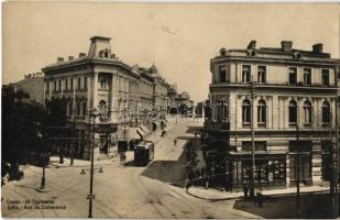 1908 Sofia, Sophia, Sofiya; Rue du Commerce / street view, tram, shops