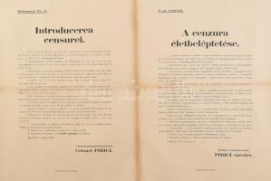 1919 Bp., Cenzúra életbeléptetéséről szóló rendelet, Pirici ezredes, restaurált, 47×61 cm