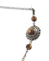 Ezüst(Ag) nyaklánc tigrisszemmel, jelzett, h: 42 cm, bruttó: 30 g