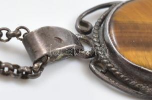 Ezüst(Ag) nyaklánc tigrisszemmel, jelzett, h: 42 cm, bruttó: 30 g