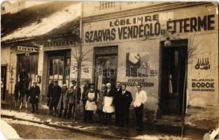 1932 Kaposvár, Löbl Imre Szarvas Vendéglő és étterem, bel és külföldi borok korlátlan kimérése, lovas rendőr. photo (EM)