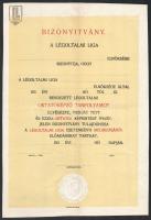 cca 1930 Légoltalmi Liga kitöltetlen bizonyítvány 22x34 cm