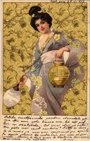 1902 Geisha Meissner & Buch Künstler-Postkarten Serie 1128. litho (EK)