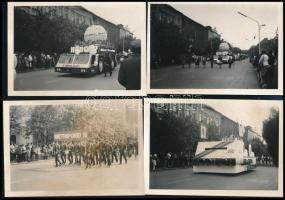 cca 1970 Hódmezővásárhely, május elsejei felvonulás, közte MALÉV jármű, 7 db fotó, 8,5×12,5 cm
