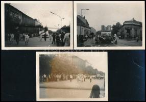 cca 1970 Hódmezővásárhely, május elsejei felvonulás, közte MALÉV jármű, 7 db fotó, 8,5×12,5 cm