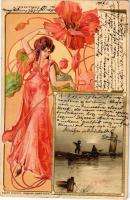 1901 Art Nouveau lady. Edgar Schmidt Serie 8072. Emb. litho (lyuk / pinhole)