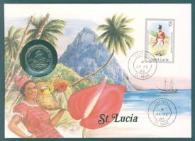 St. Lucia 1981. 25c bélyeges érmés borítékon, ismertetővel T:1