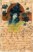 1901 Jó napot! / Art Nouveau lady. Floral, litho (fl)