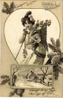 1904 Fröhliche Weihnachten! / Art Nouveau lady with Christmas greeting. F.J.H.M. Serie 2010. litho (EK)