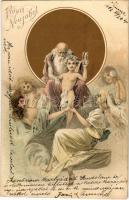 1902 Prosit Neujahr! / Ladies with New Year greeting. Art Nouveau, litho (EK)