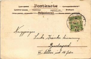 1902 Art Nouveau lady. Floral, litho (kopott sarkak / worn corners)