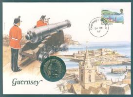 Guersney 1987. 5P bélyeges érmés borítékon, ismertetővel T:1