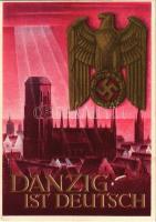 1940 Danzig ist Deutsch! / Gdansk is German! WWII NSDAP German Nazi Party propaganda art postcard, swastika. 6+4 Ga. s: Gottfried Klein (EK)