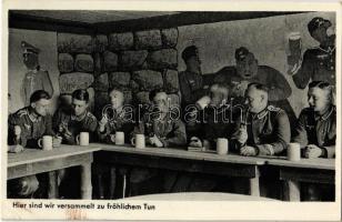 Hier sind wir versammelt zu fröhlichem Tun. Wehrmachtsfoto 287/7. / WWII German Nazi military, soldiers drinking beer (EK)