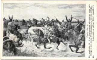 Csataképek: 1914. szeptember 16. A mi dragonyosaink elfognak egy orosz train-osztagot s mint kapóra jött hadizsákmányt a táborba szállítják. Wiener Rotophot / WWI Austro-Hungarian K.u.K. military art postcard (EK)