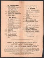 cca 1910 Kalauz Fischer A. zoo-cirkuszának állatseregletében.. Állatkerti állatok felsorolását tarta...