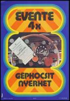 cca 1970-1980 Évente 4x gépkocsit nyerhet, Országos Takarékpénztár kisplakát, villamosplakát, ofszet, 23,5x16,5 cm