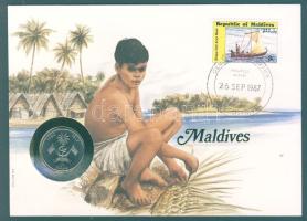 Maldív-szigetek 1982. 1r bélyeges érmés borítékon, ismertetővel T:1