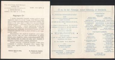 1913 Ujvidéki Repülőnapok meghívó, műsor, 3 db nyomtatvány