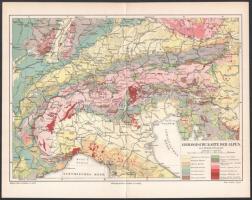 cca 1910 2 db Alpok térkép, Meyer Konversations-Lexikon 6. kiadásából, 24,5x31 cm és 24,5x40,5 cm