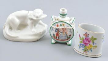Vegyes porcelán tétel, (Aquincum, Herendi, Hollóháza, Drasche, ENS, Zsolnay) (madár, virág, kutya, k...