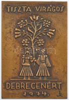 1974. Tiszta virágos Debrecenért 1974 egyoldalas, öntött bronz plakett, eredeti tokban (125x84mm) T:1-