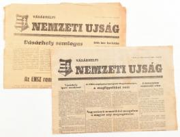 1956.november 6. és 14. Vásárhelyi Nemzeti Újság, c. lap forradalmi számai, 2 db, Hódmezővásárhelyi Nyomdaipari Vállalat, egyiken lapszéli sérülésekkel