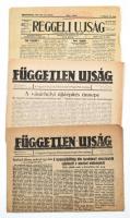 1909-1948 össz. 3 db Hódmezővásárhelyi újság lapszáma: 1909.V.20, Vásárhelyi Reggeli Ujság, 4 p, sok korabeli reklámmal, lapszéli apró szakadásokkal + Független Újság, A Független Kisgazda, Földmunkás és Polgári Párt napilapja, 2 db szám, 1948.II.25 és 1948.IX. 10., néhány korabeli reklámmal, egyik sérült