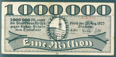 Német Birodalom/Weimari Köztársaság/Fürth 1923.8.25. 1000.000M piros sorszámmal T:III