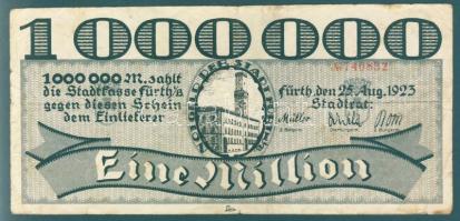 Német Birodalom/Weimari Köztársaság/Fürth 1923.8.25. 1000.000M piros sorszámmal T:III