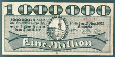 Német Birodalom/Weimari Köztársaság/Fürth 1923.8.25. 1000.000M piros sorszámmal T:III