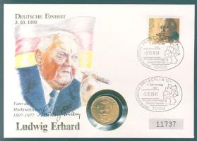 NSZK 1988F 2M (aranyozott) "Ludwig Erhard" érmés borítékon, alkalmi bélyegzős bélyeggel T:1