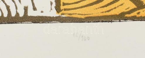 Somlai Vilma (1938-2007): Kék lámpa. Színes linómetszet, papír, jelzett, hátoldalán Rézkarcoló Művés...