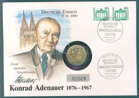 NSZK 1969D 2M (aranyozott)"Konrad Adenauer" érmés borítékon, NDK bélyeggel, alkalmi bélyegzős bélyeggel T:1