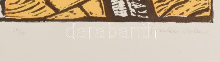 Somlai Vilma (1938-2007): Kék lámpa. Színes linómetszet, papír, jelzett, hátoldalán Rézkarcoló Művés...
