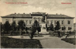 Rimaszombat, Rimavská Sobota; Tompa szobor és Kir. törvényszék. Ifj. Rábely Miklós kiadása / monument, court (EK)