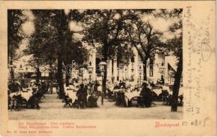 1900 Budapest XIII. Margitsziget, Alsó vendéglő, kert vendégekkel. Ganz Antal 22. (fl)